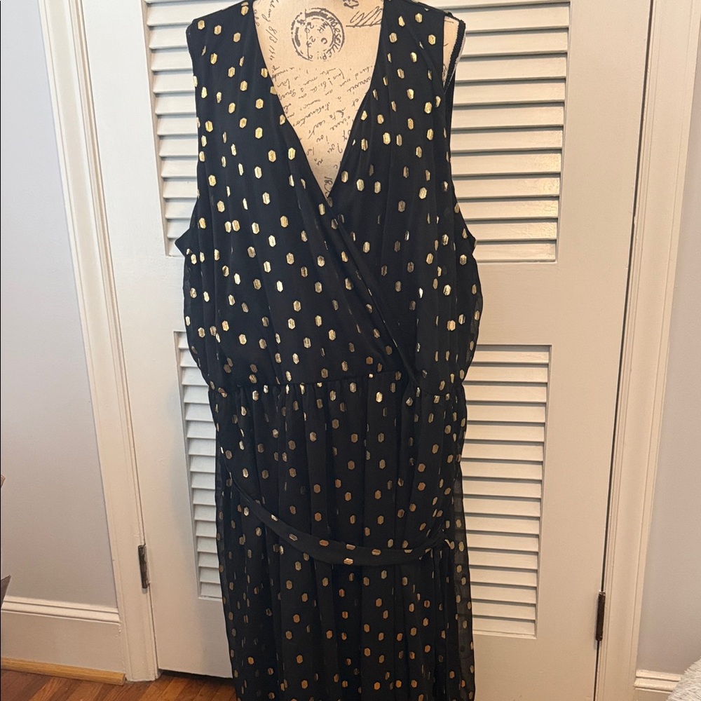 Lane Bryant Black Maxi Dress with Gold Polka Dots